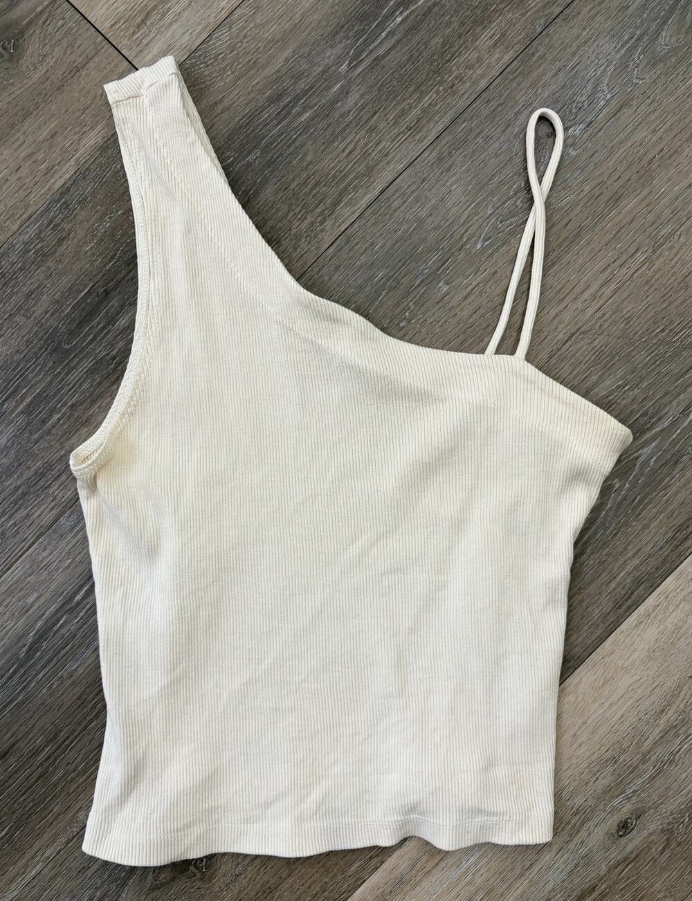 Free People We The Free One Shoulder Ribbed Tank Top Cream Medium